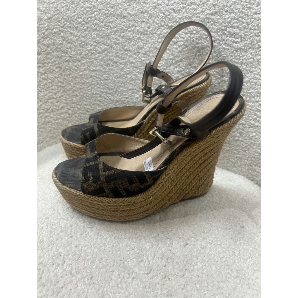 Fendi Monogram Canvas Espadrille Wedge Sandals - Size 37 - Picture 4 of 4